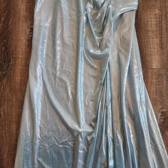 Retrofete Yesi Dress in Blue Silver XXL NWT Metallic Maxi Spaghetti Straps - Picture 5 of 13
